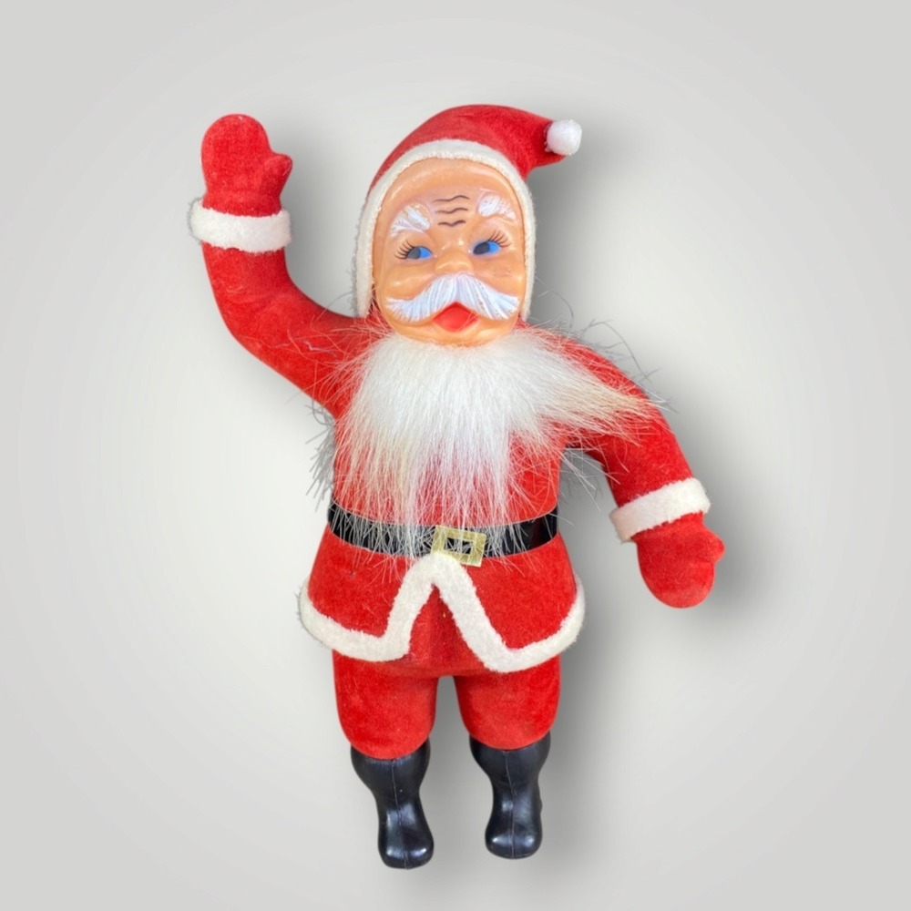 Standing Waving Santa Flocked Figure 9.75" HTF Pose Christmas Decor 1960s